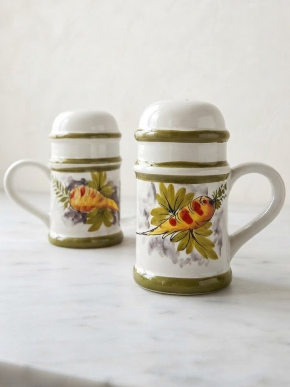 Vintage Italian Ceramic Salt Pepper Shakers Hand Painted Carrot Signed Italy Set
